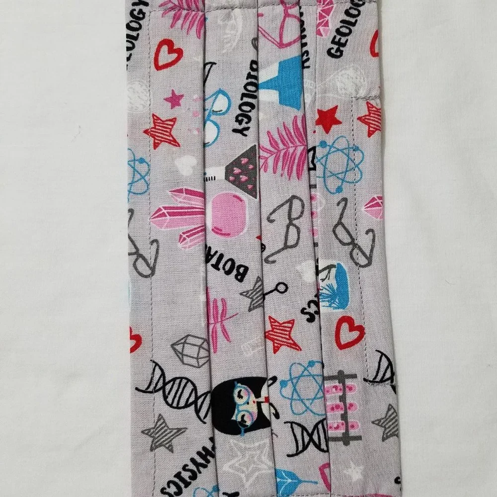 Hand Crafted Bundle of 2 Face Masks Adult and Kids Science Gray Pink